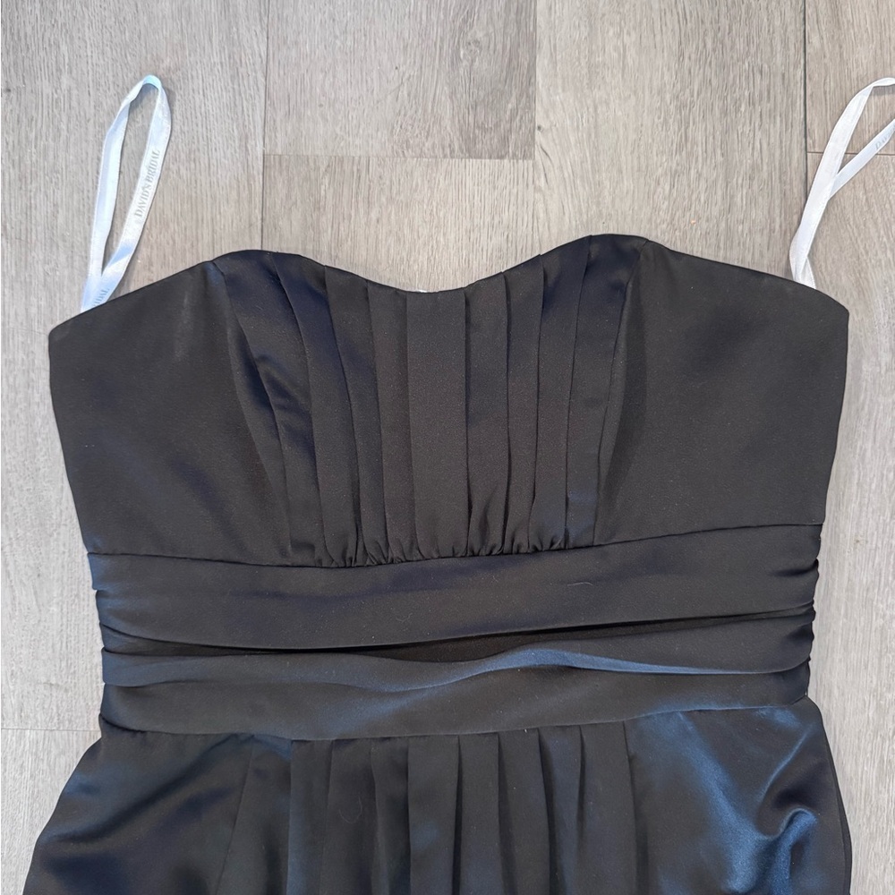 Davids Bridal Bridesmaid Prom Dress Size 10 Strapless Black Pleated Formal Gown - Picture 6 of 8